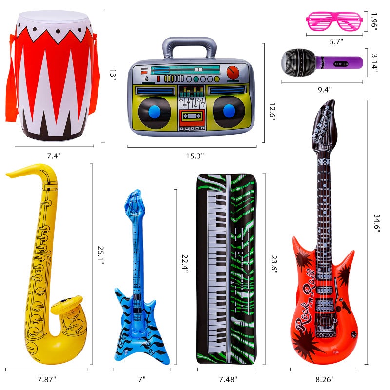Max Fun Inflatable Rock Star Toy Set, 48pcs Inflatable Party Props for Kids 80s 90s Party Decorations Inflatable Guitars Inflate Rock Band Assortment Party Favors (Random Color) - Image 2